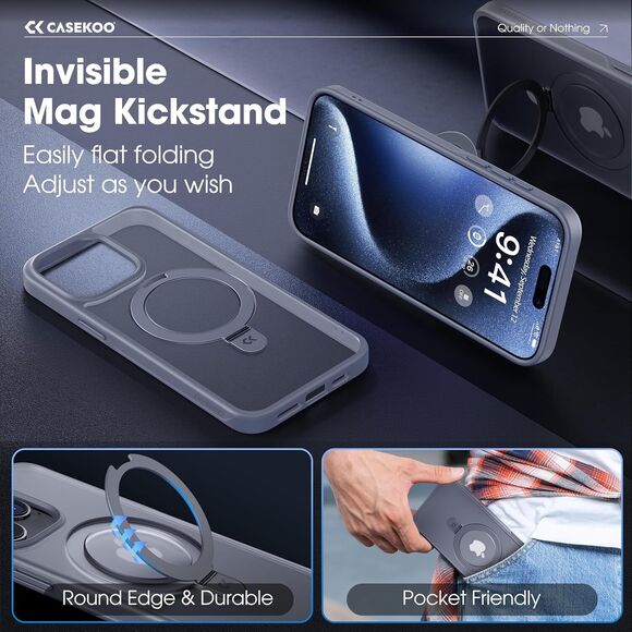 CASEKOO Magicstand Case Designed for iPhone 15 Pro Blue NEW - Picture 3 of 8